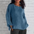 thumbnail image 2 of Yigetop Linen Shirts for Women Linen Shirts for Women 2025 Trendy Long Sleeve Summer Tops Casual Loose Tshirts Basic Tees Women's Linen Shirt Blue1 S, 2 of 5