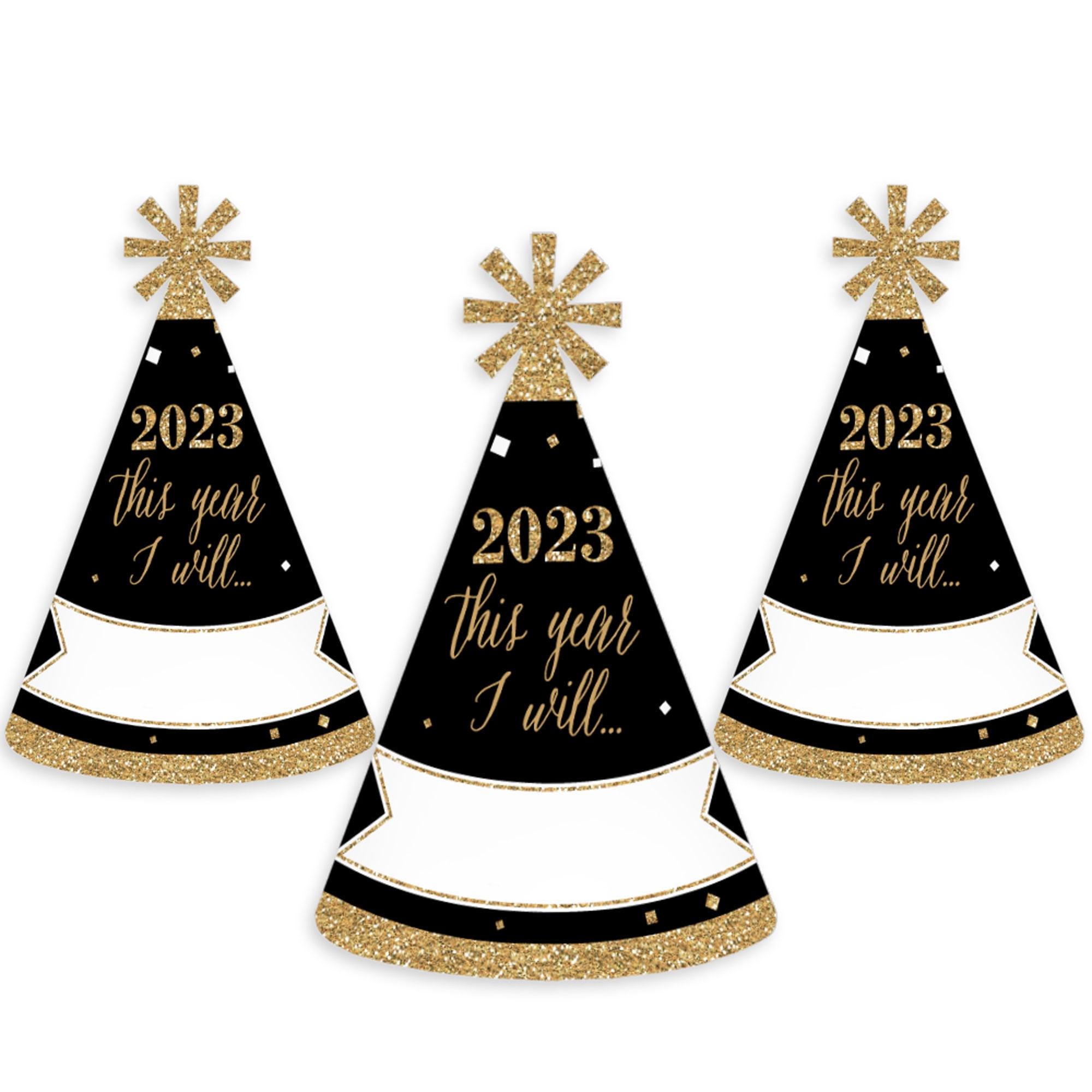Set of 8 Standard Size Big Dot of Happiness Rose Gold Happy New Year Cone 2020 New Years Eve Party Resolution Party Hats for Kids and Adults 