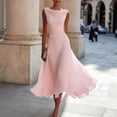 thumbnail image 2 of Women's Sleeveless Cowl Neck Chiffon Midi Dress Ruched Waist Fitted A Line Flowy Dress formal Evening Gown Wedding Guest Party Dress Pink, 2 of 5