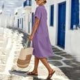 thumbnail image 3 of AKOEE Women's Summer Dress Cotton Linen Pleated V Neck Boho Beach Knee Length Short Dress with Pockets (2XL, Purple), 3 of 8