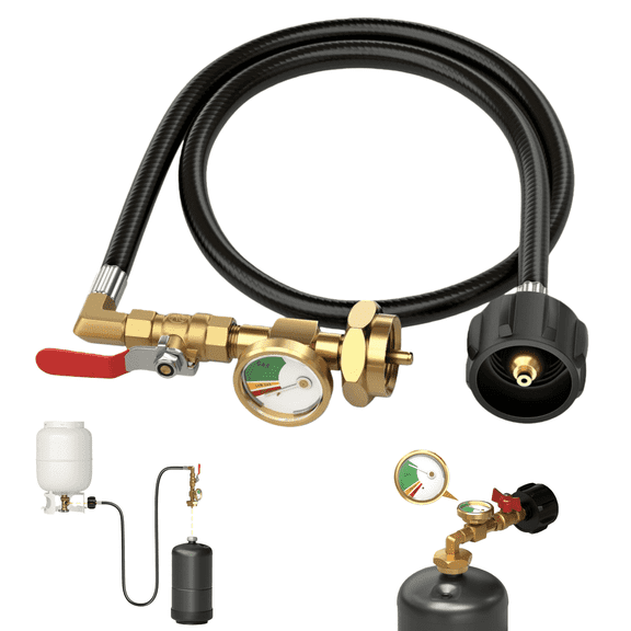 Propane Tank Gauge,ODDPC Propane Refill Adapter for 1 lb. Tanks,Upgrade 3FT/36inch Propane Tank Refill Adapter Hose with Guage and ON-Off Control Valve