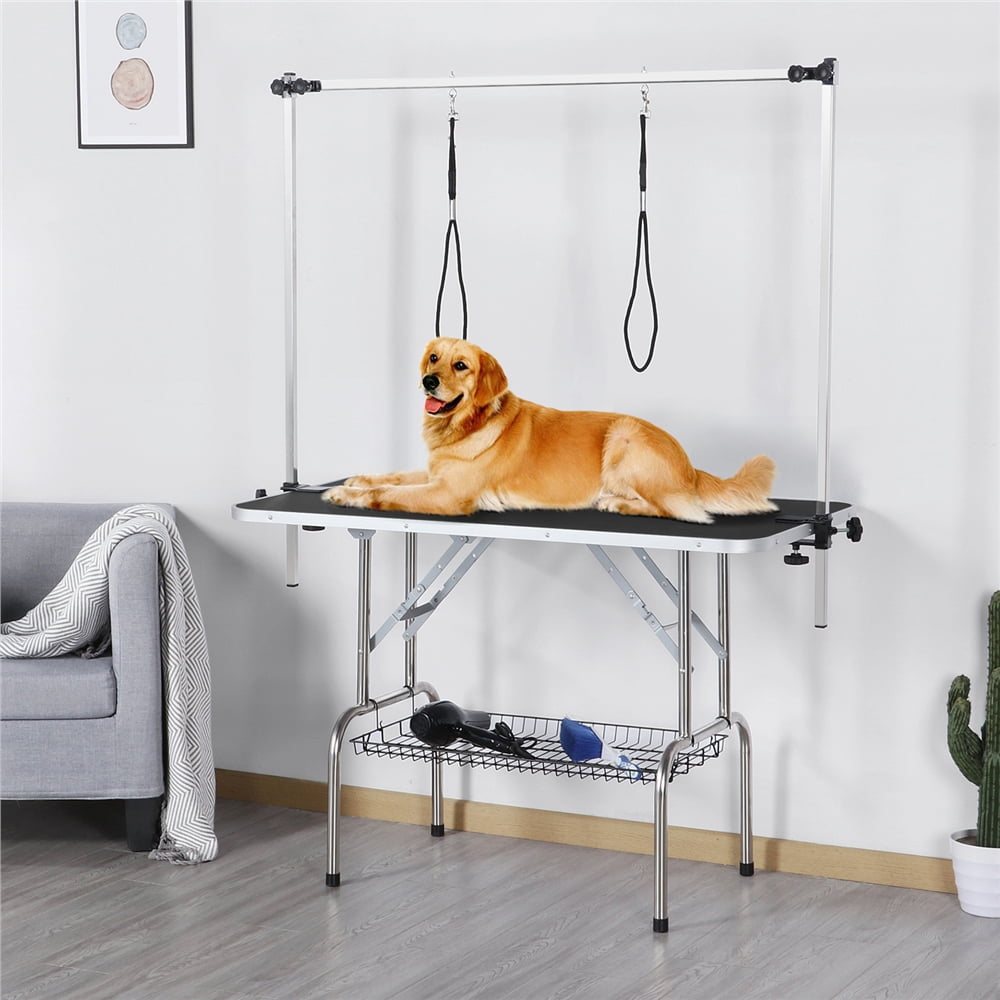 Yaheetech 45" Height Adjustable Pet Grooming Table Stainless Metal Arm Frame For Dogs/Cats/Pet Tools Storage Rack, Black