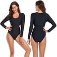 thumbnail image 6 of Baiways New Women's Solid Color Long Sleeve One-Piece Swimsuit, Sunscreen Breathable Design Sense, Beach Hot Spring Park and Surf, Black, 6 of 7