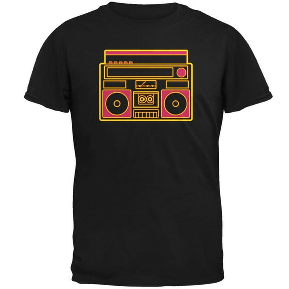 Retro 80s Neon Sign Boombox Mens Soft T Shirt Black SM