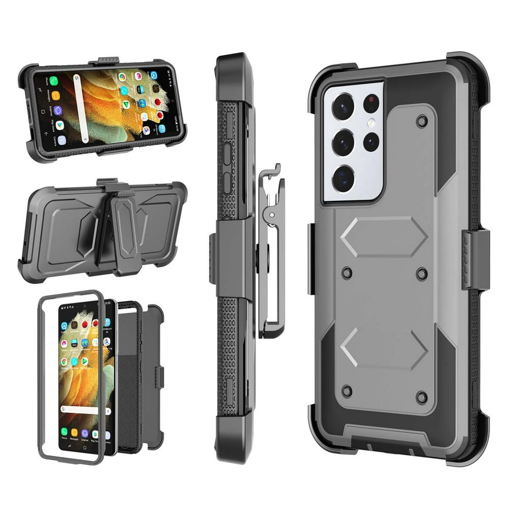 Njjex Phone Cases for Samsung Galaxy S21 Ultra 5G 6.8" 2021, Combo Holster Belt Clip [Heavy Duty