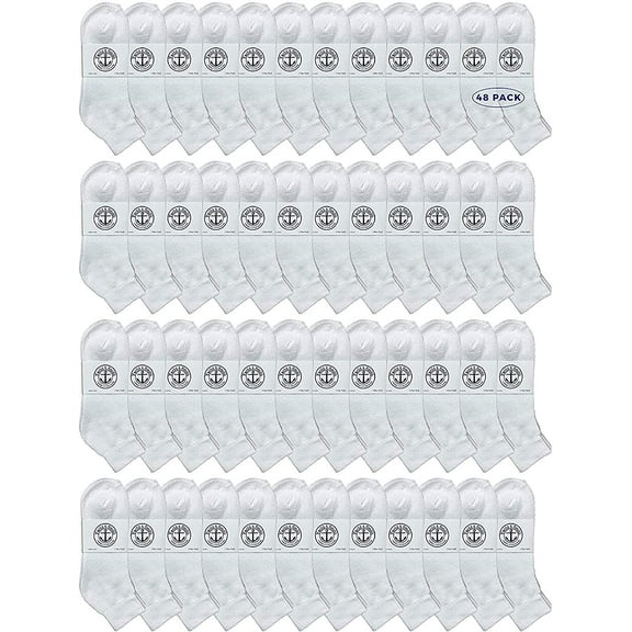 SOCKS'NBULK Wholeasle Kids Mid Ankle Socks, Cotton Bulk Sport Ankle Socks - 6-8 - White - 48 Packs