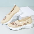 thumbnail image 6 of Women's Knit Embroidered Platform Sneakers Slip On Breathable Rocker Shoes Daily Commute Work Shopping Stylish Casual Footwear Beige 35, 6 of 7