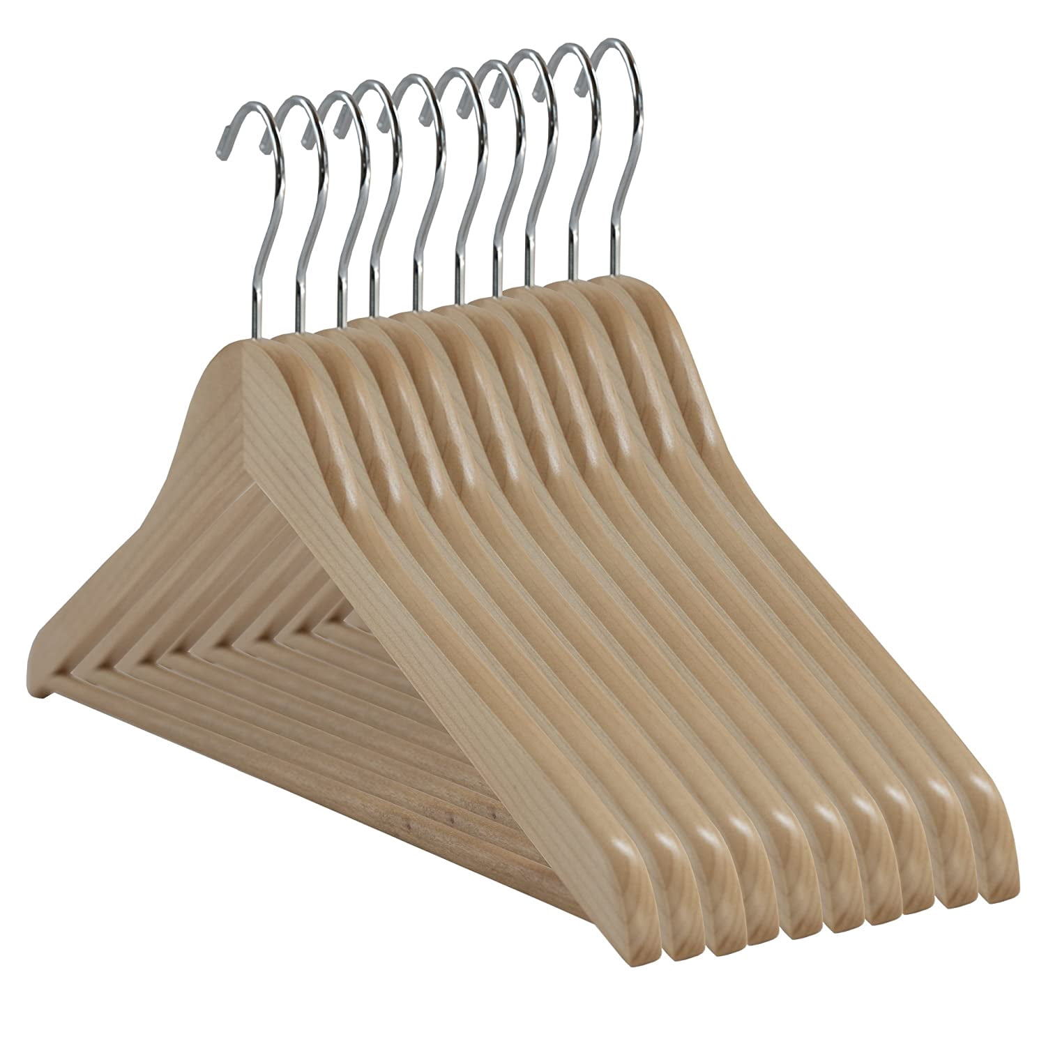NAHANCO #80-17 17" Natural Gloss Flat Wooden Suit Hangers with Stationary Pant Bar (Pack of 100)