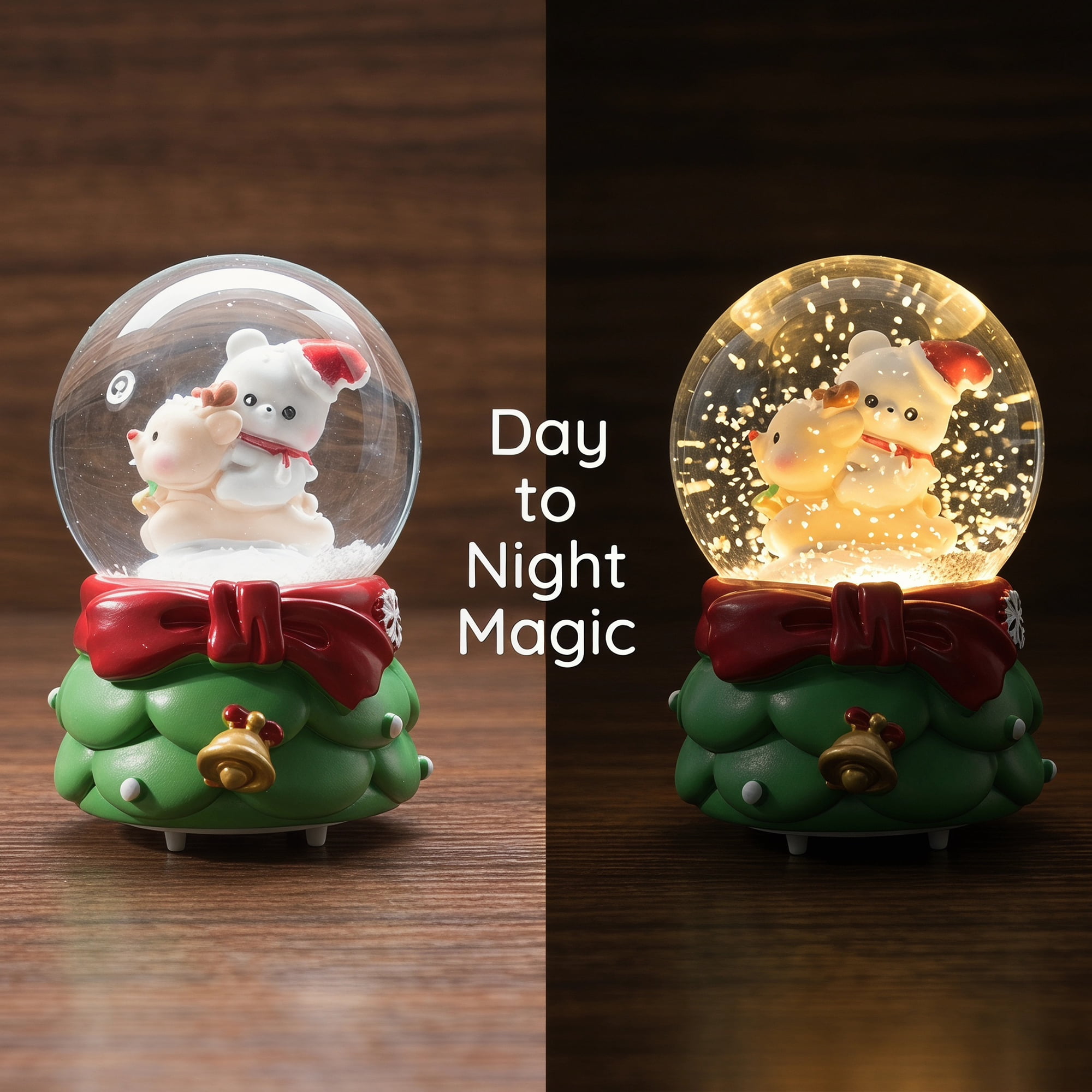 Unique Bargains Crystal Ball Shatterproof LED Glitter Snow Green B 2.6" x 2.6" x 3.7"