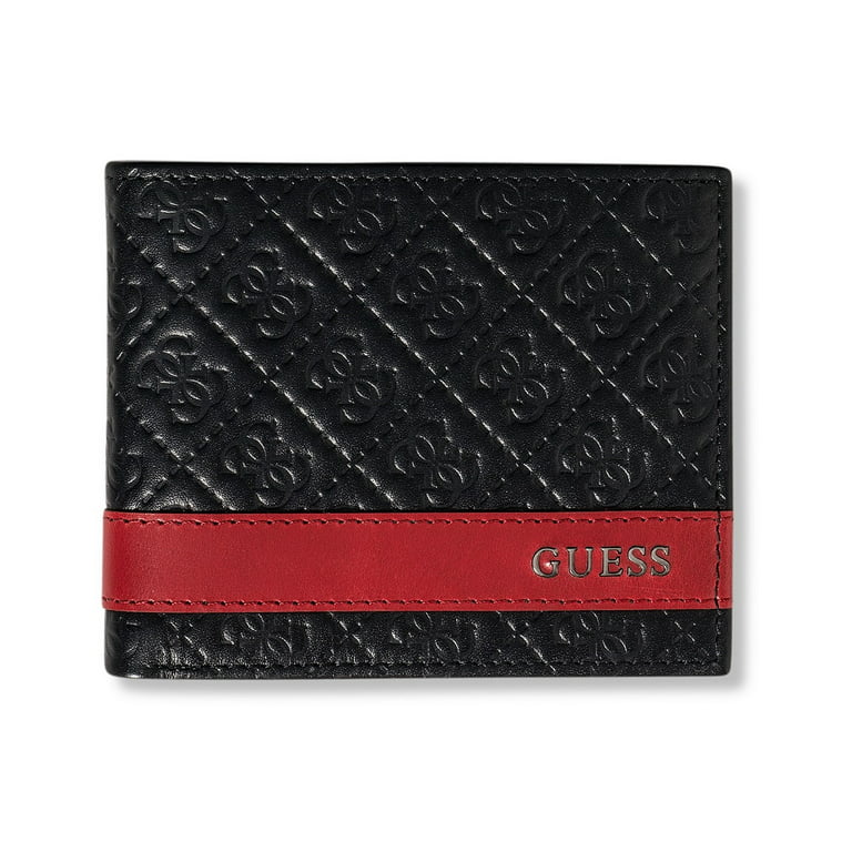 Men's Bifold Black Red Leather Guess Wallet