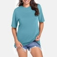 thumbnail image 2 of Womens Summer Tops Casual Loose Fit Solid Color Tee Breathable Short Sleeve T Shirt T Shirts for Women Light Blue XXL, 2 of 4