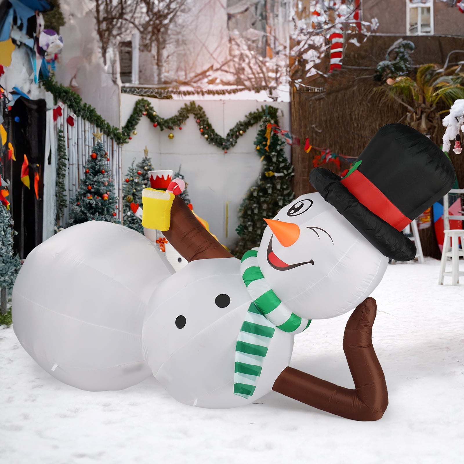 9.8 FT Lighted Christmas Inflatable Decoration, Large Inflatable Lying Snowman, Funny Blow Up Yard Decorations with Built-in LED Lights for Holiday Party Front Yard Lawn Garden Decor