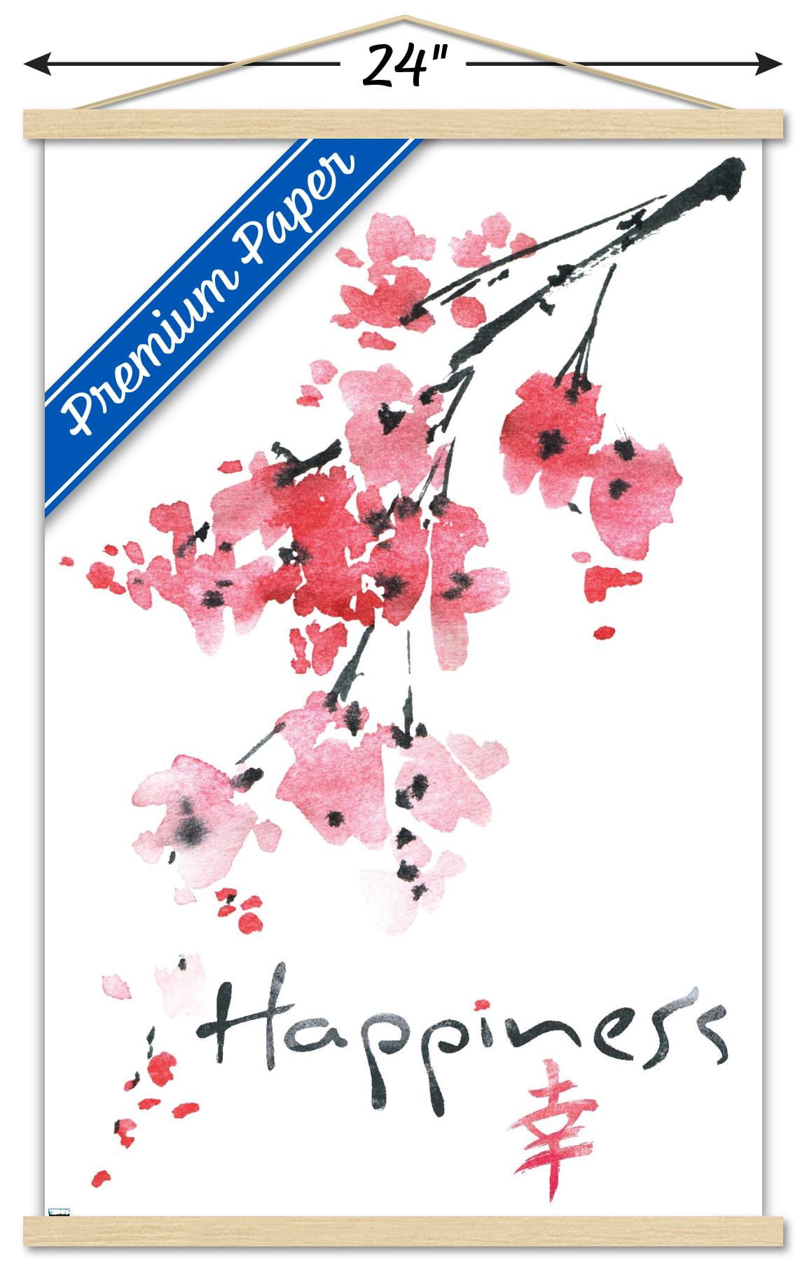 Sakura Tree - Happiness Wall Poster with Wooden Magnetic Frame, 22.375" x 34"