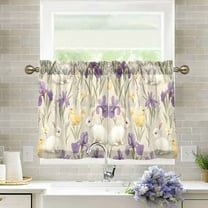 Yayeee Kitchen Curtains Light Filtering 27"x36" Rod Pocket Short Cafe Window Panel, Purple Floral Rabbit