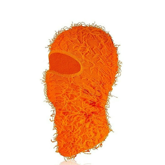Distressed Black Ski Mask for Men, Mask Winter Warmer Fuzzy Face Mask-Orange