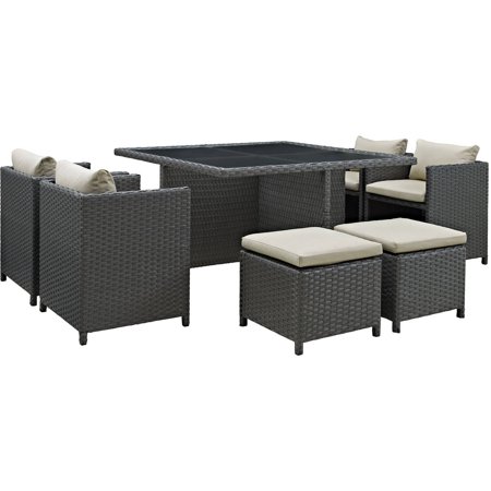 - Modway Sojourn 9 Piece Outdoor Patio Sunbrella Dining Set, Multiple Colors