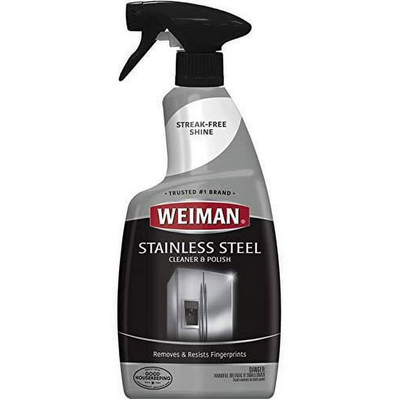 weiman stainless steel cleaner and polish - streak-free shine for refrigerators, dishwasher, sinks, range hoods and bbq grills - 22 fl. oz