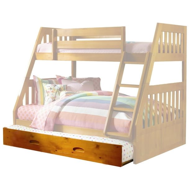Youth Bunk Beds In Warm Honey, Twin Over Full Bunk Bed With Trundle And Slide
