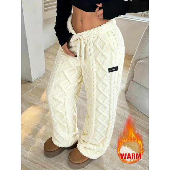 Women'S Winter Fleece-Lined Casual Pants | Drawstring Waist, Suitable for Home and Outdoor Leisure Wear