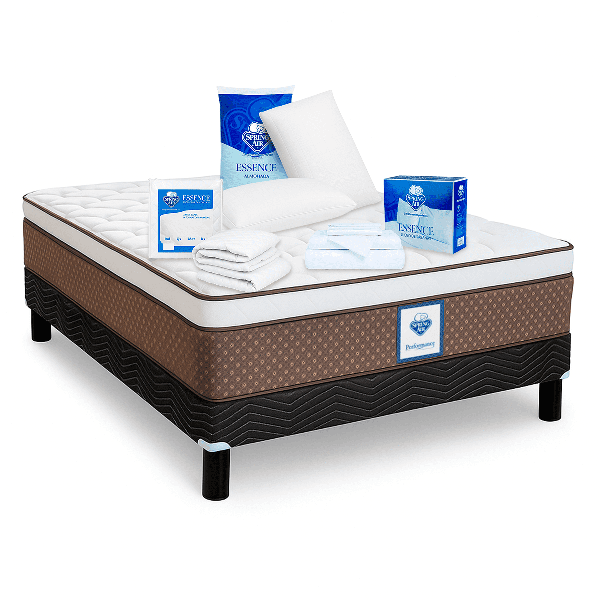 Colchón Individual Commander Spring Air + Box + Almohadas + Juego de Sabanas + Protector