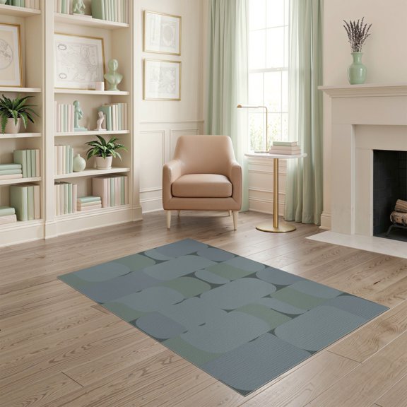 ODIKA 4'x6' Blue Green Soft Geometric Washable Area Rug Modern Abstract Shapes for Stylish Spaces for Home Office, Under Desk, Non-Slip Chair-Friendly, Flatwoven