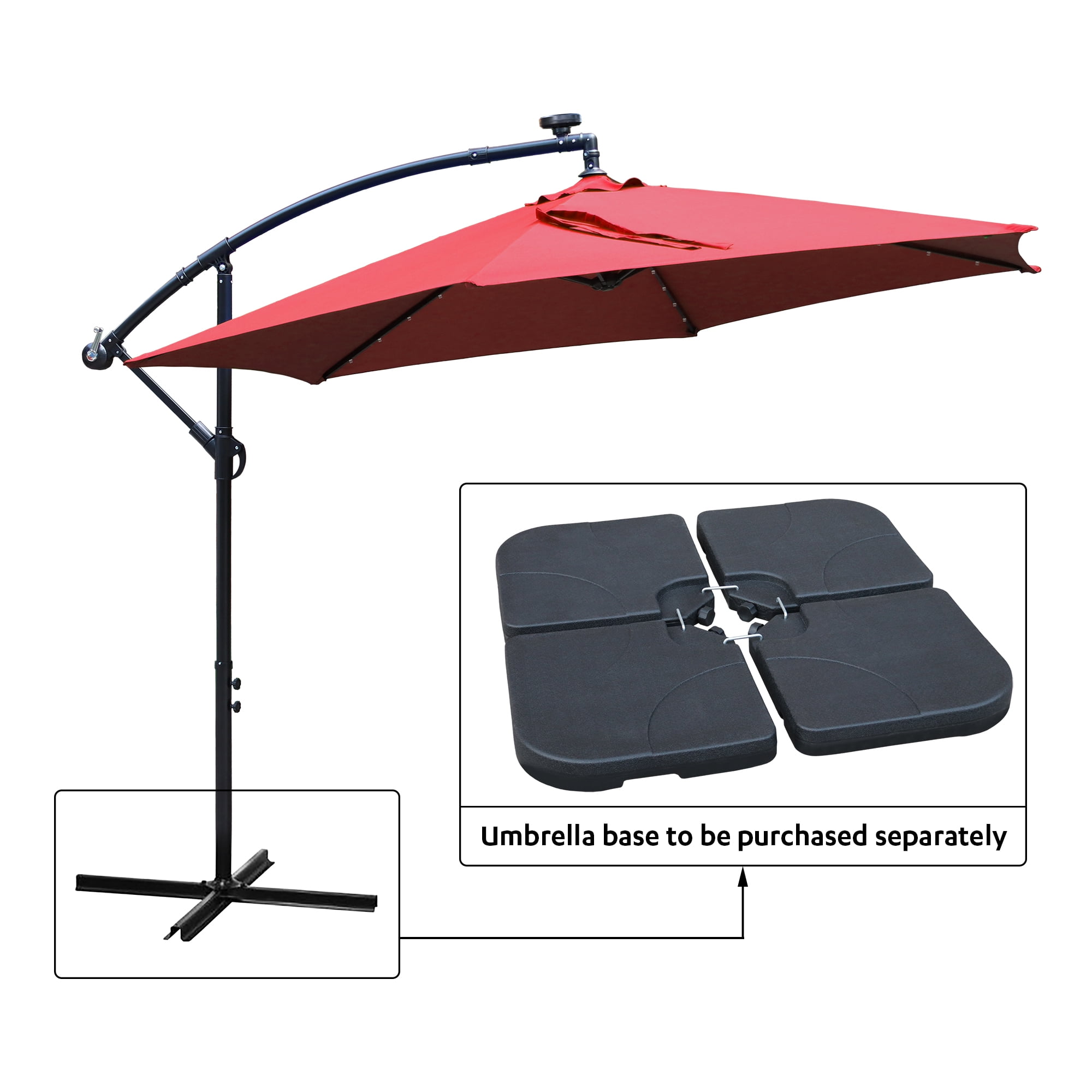 Abble 31.50" Red Solid Print Rectangle Cantilever Patio Umbrellas, Adjustable Height