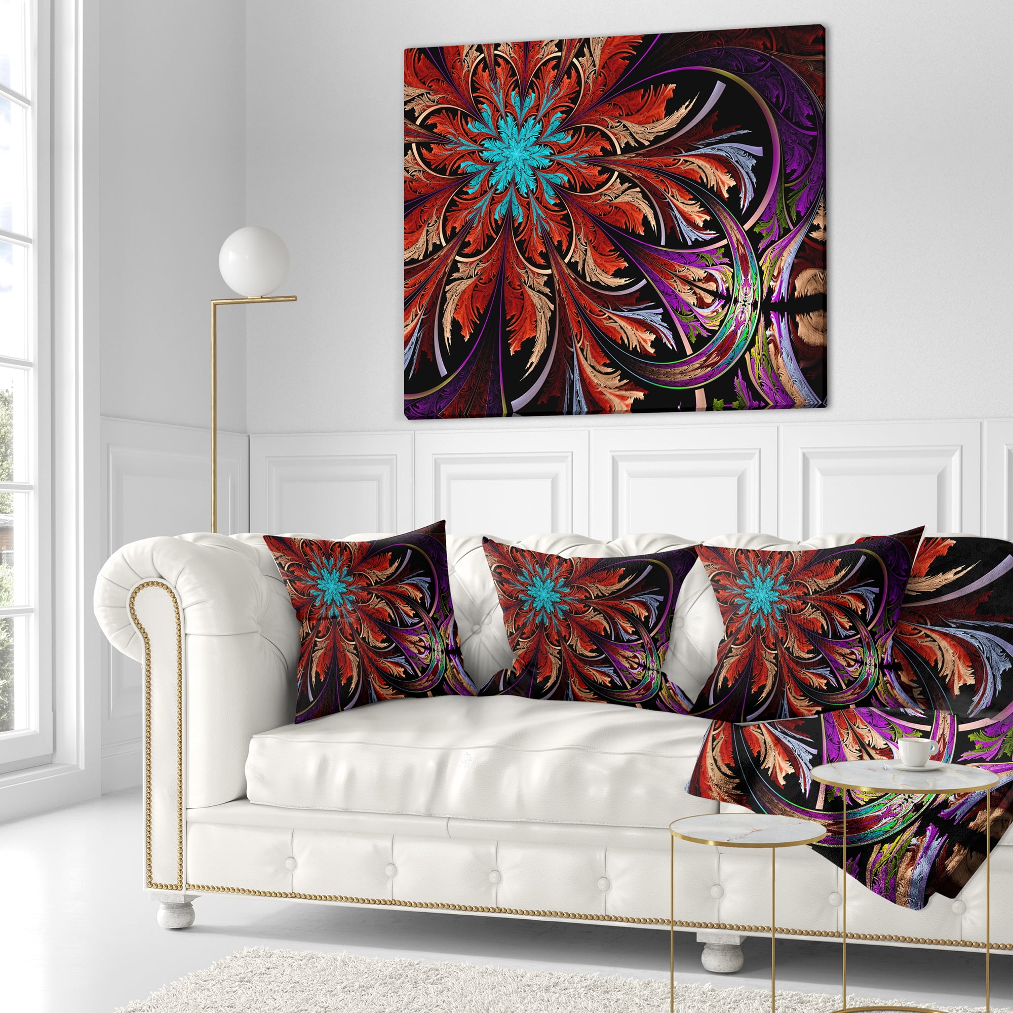 Designart Fractal Flower in Dark Red Digital Art - Floral Throw Pillow - 18x18