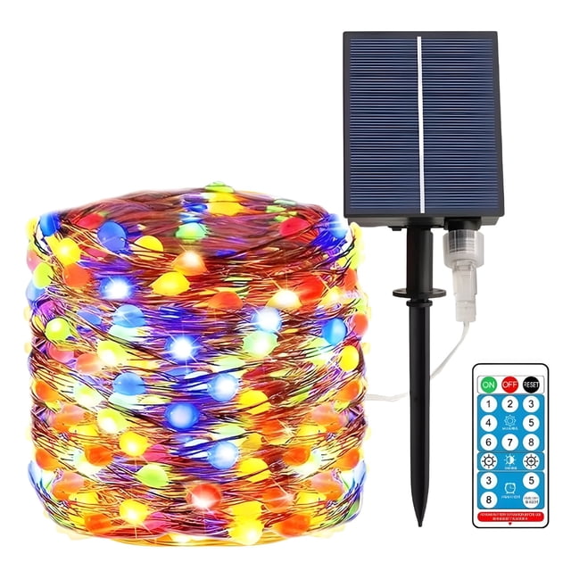 Serie Navideña Solar Luces Led Guirnalda 20 Metros 200 Leds, 8 modos de luz, carga mediante panel solar, cable de cobre impermeable, decoración para jardín, habitación, interior, exterior, navidad ecomlab Navideña