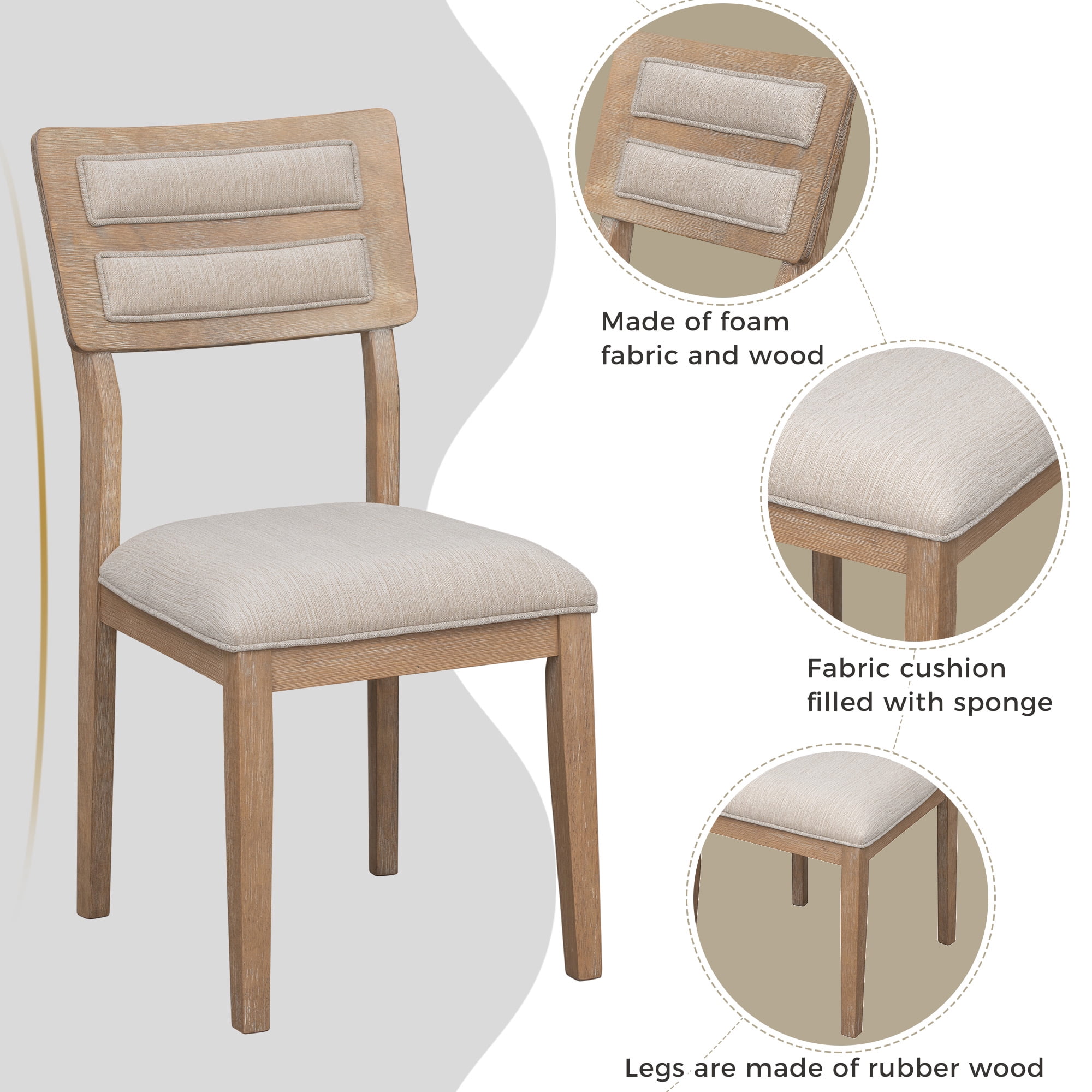 Howcool Classic Traditional 6-Piece Dining Set, Table, 4 Upholstered Chairs & Bench, Natural Wood Wash