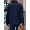 thumbnail image 5 of Womens Long Sleeve Quarter Zip Pullover Sweater Casual Loose V Neck Collared Ribbed Knit Jumper Tops Dark Blue L, 5 of 8