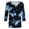 thumbnail image 5 of SOOMLON Womens 3/4 Length Sleeve Tops Plus Size Tunic Cotton Tops Dressy Casual Round Neck Shirts Funny Butterfly Print T Shirts 2025 Trendy Spring Summer Ladies Tops Loose Fit Outfits Pullover XL, 5 of 5