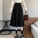thumbnail image 2 of Falda ajustada de talle alto y adelgazante de longitud media con corte en A para mujer, color negro, talla grande, otoño 2024, 2 of 5
