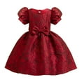 thumbnail image 2 of NAISIBABY Girls Princess Dress, Cute Bow Elegant Wedding Birthday Dress Bubble Sleeve Prom Maxi Dress Wine 5T, 2 of 6