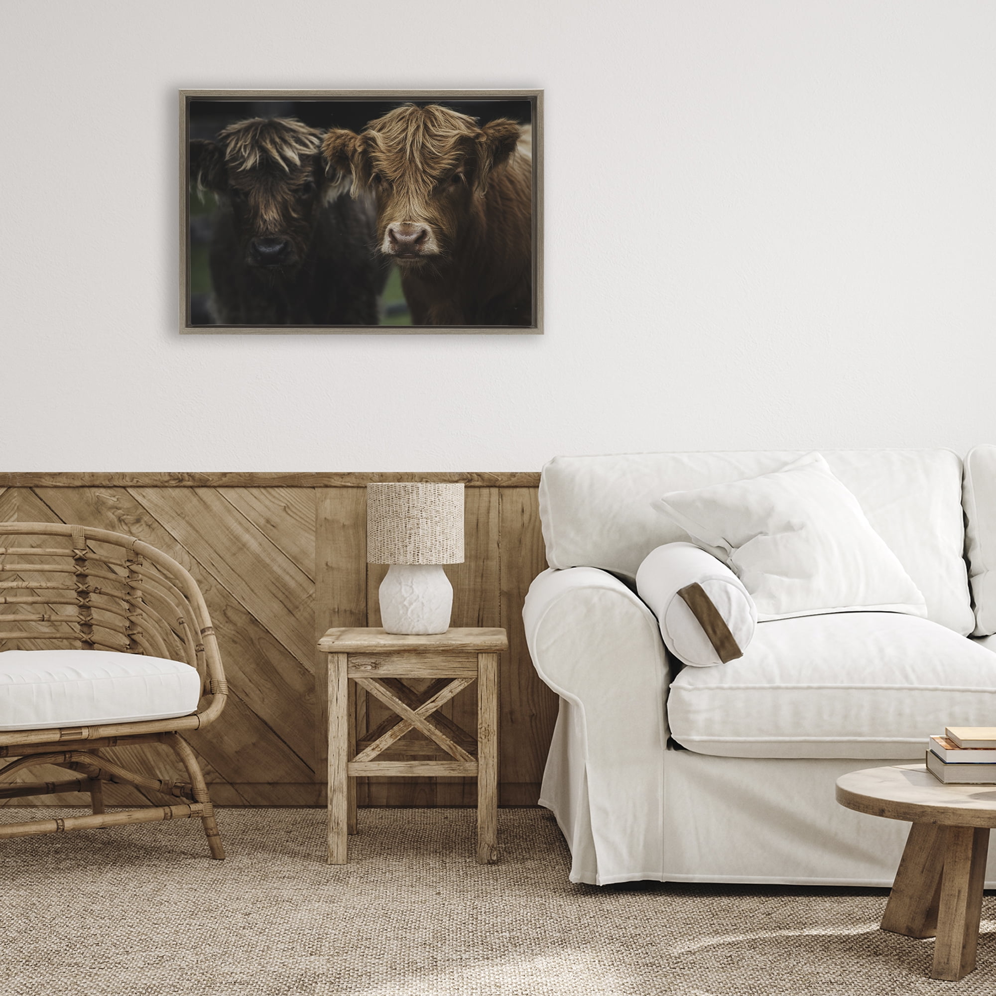 Cow Faces Highland Pair Brown Framed Floater Canvas Wall Art, design by Amy Carroll