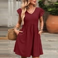 thumbnail image 4 of SAWOBUUN Women Ruffle Sleeve V Neck Midi Dress Textured Casual Swing Sundress Summer Dress, 4 of 6