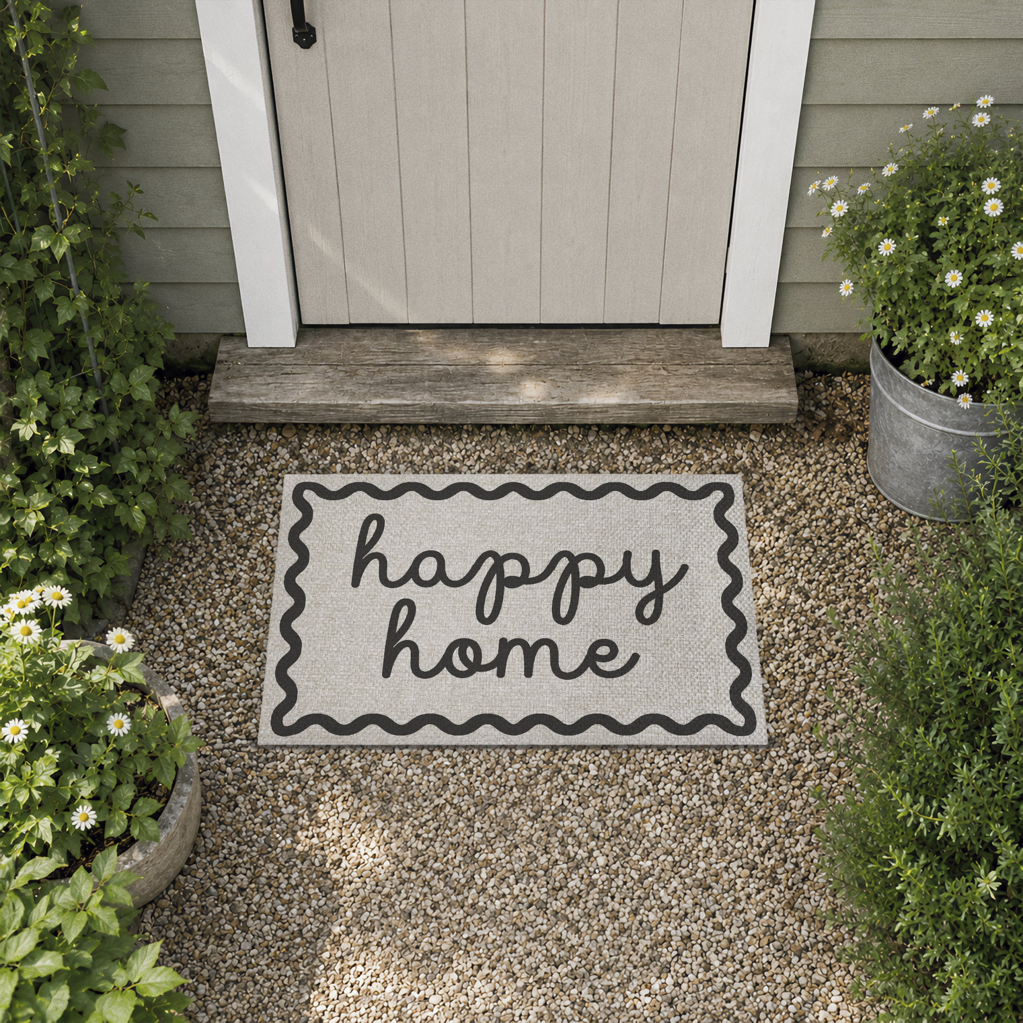 Stupell Industries Happy House with Wavy Border Printed Outdoor Imitation Sisal Floor Mat, design by Lil' Rue
