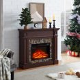 thumbnail image 3 of Miekor Electric Fireplace with Mantel, Fireplace Mantel, Fireplace Heater Freestanding, Realistic Stacked Stone Surround with Remote Control Timer LED Flame, Cherry, 45.66"W*11.8"D*40"H 0032, 3 of 15