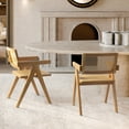 thumbnail image 4 of Kithkasa Rattan Dining Chairs for Dining Room, Solid Wood Finish with Armrest, Set of 2, Light Walnut, 4 of 8