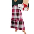 thumbnail image 5 of Women Plaid Print Maxi Skirt Elastic Waist Long Skirt Casual Loose Fit Tiered Design Comfortable Style Hot Pink M, 5 of 6