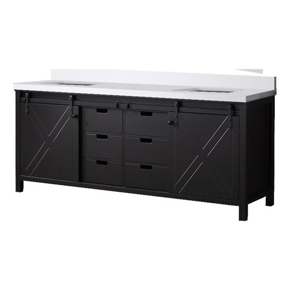 Lexora Home Marsyas 80" Quartz Top Double Vanity with Sinks in Brown