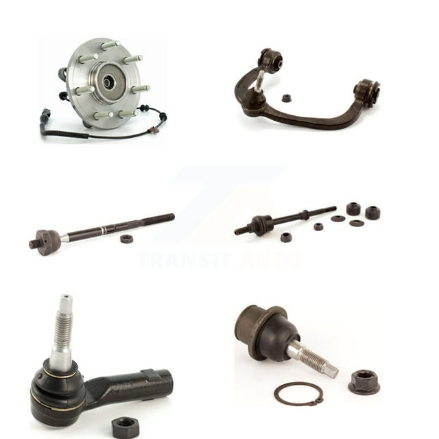 Transit Auto Front Left Hub Bearing Upper Control Arm with Ball Joint Lower Outer Inner Tie Rod & Sway Bar Stabilizer Link Kit (6Pc) for Car 2006 Ford F-150 4WD with 7 Lug Wheels K7T-107013
