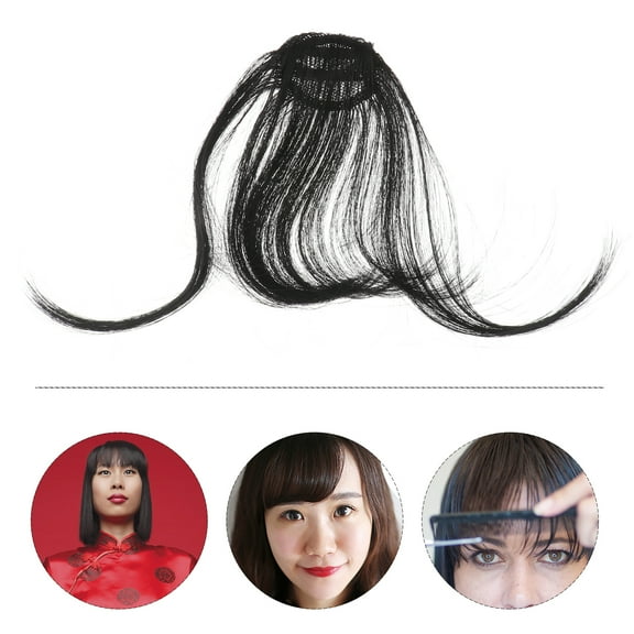 Heat Resistant Fiber Hair Extensions with Matte Finish One Piece Clip-in Bangs Black