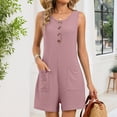 thumbnail image 3 of Women's Sleeveless Button Front Romper with Pockets Casual Summer Loose Fit Short Jumpsuit, 3 of 6