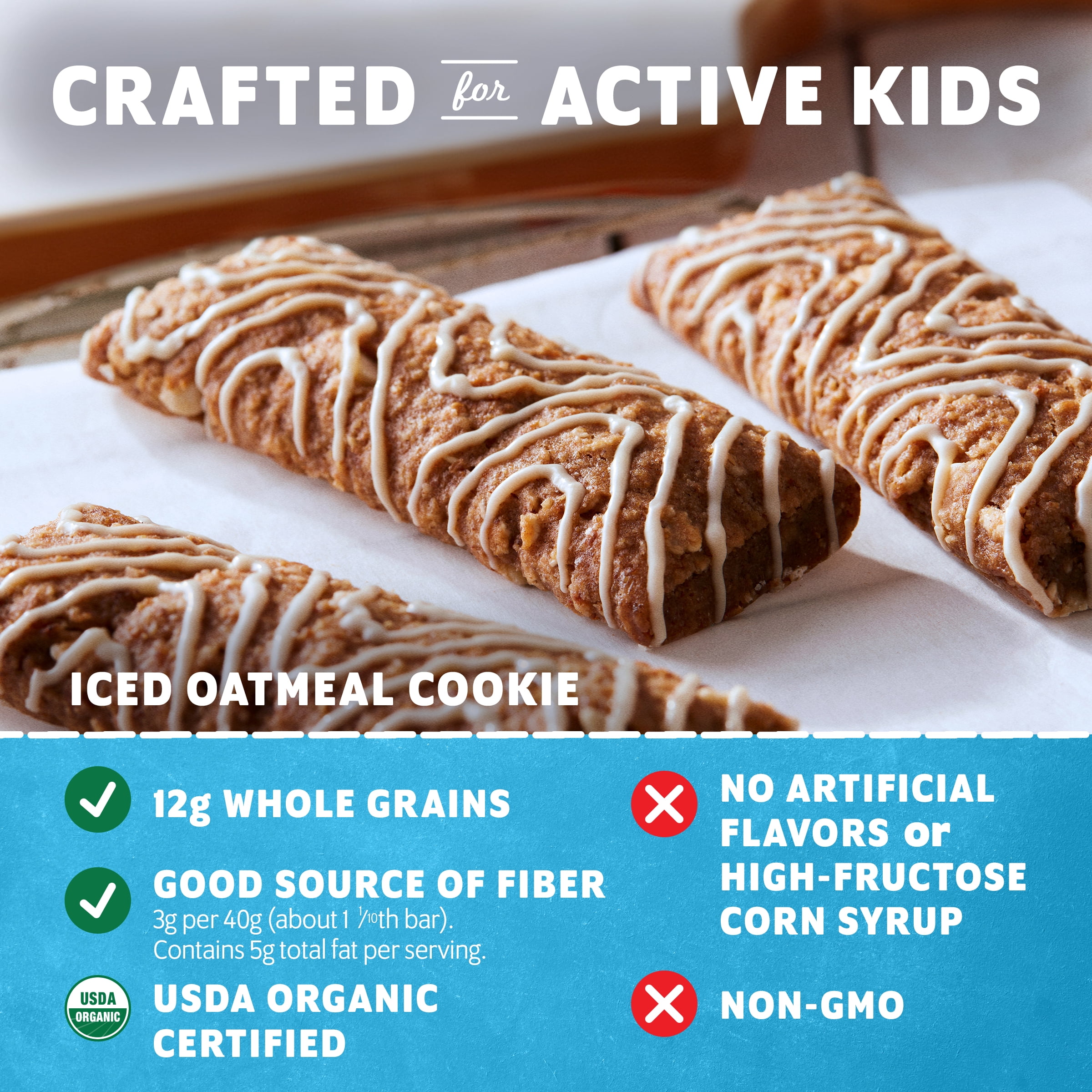Zbar Iced Oatmeal Cookie Soft-Baked Energy Snack Bars, Organic Granola Bars, Snacks for Kids, 18 count