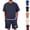 Navy, variant on HAJWOH Men Two Piece Outfits Sets Waffle Knit Crew Neck Short Sleeve Shirts Elastic Waist Bermuda Shorts Set Tracksuit