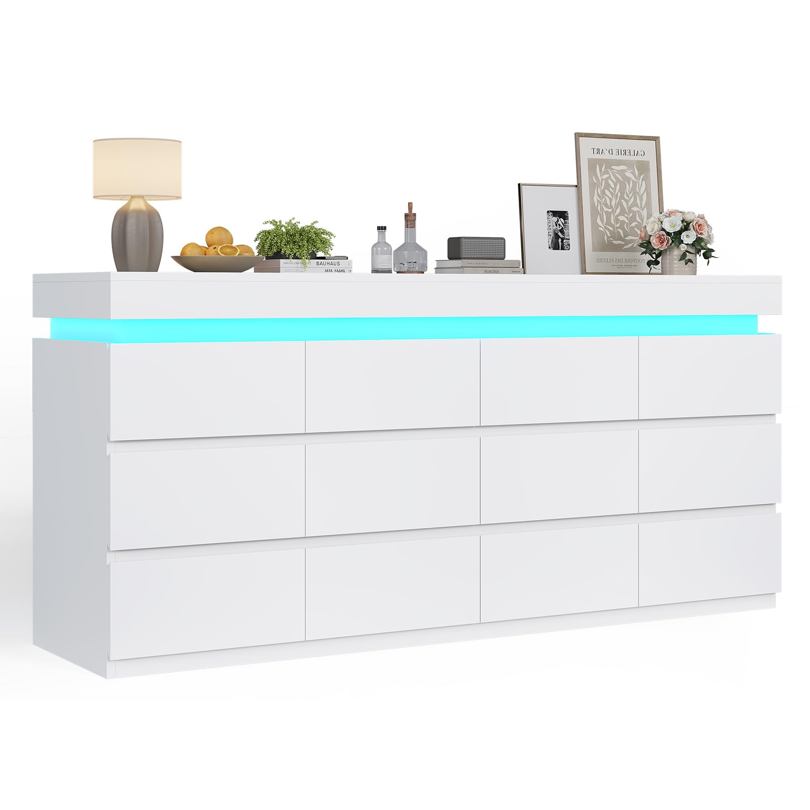 Afuhokles 12 Drawer Dresser with LED Light, White Modern Chest of Drawers for Bedroom