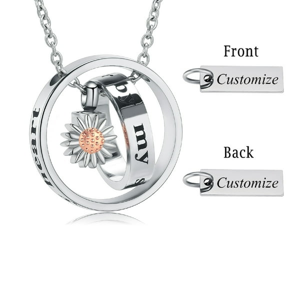 Personalized Life of Circle with Sunflowers Urn Jewelry Ash Holder Necklace for Cremation Ashes Urn Pendants with Chain