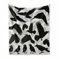 thumbnail image 1 of Black Crow Soft Flannel Fleece Throw Blanket, Design Illustration with Bird and Feather Silhouettes, Cozy Plush for Indoor and Outdoor Use, 50" x 70", Black Pale Grey, by Ambesonne, 1 of 6