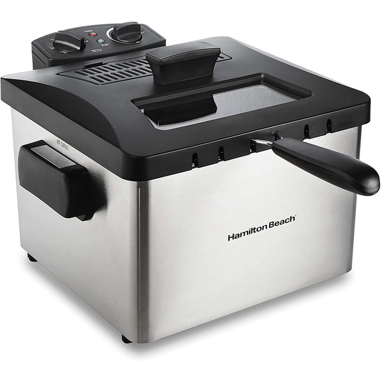 Hamilton Beach Professional Grade Electric Deep Fryer, 19 Cups 4.5 Liters  Oil Capacity XL Frying Basket Lid with View Window, 1800 Watts Stainless  Steel (35035) 