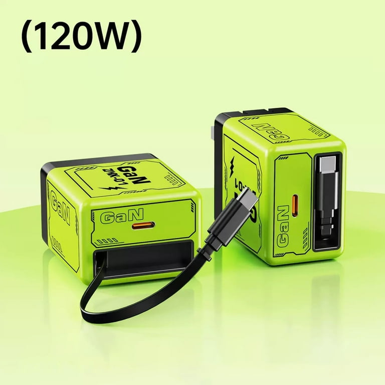 2 in 1 GaN Charger 120 Watt Retractable Charger With Type C Cable